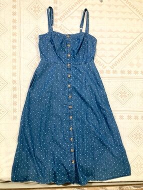 Market & Spruce Venne Chambray Cotton Denim Polka Dot Midi Dress M Petite